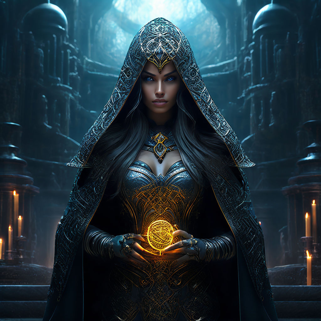 Explorador de RPG em uma floresta sombria, em busca de artefatos mágicos